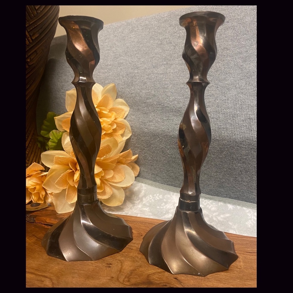 Vintage Brass Swirled Candle Holders.